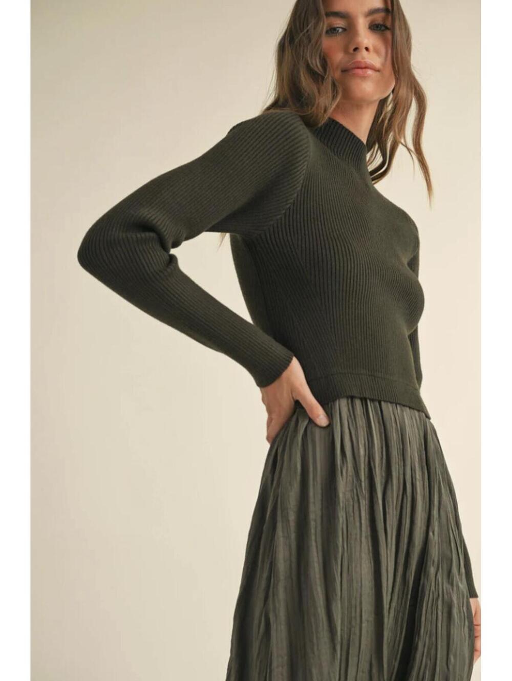 Miou Muse Green Sweater Combo Woven Maxi Dress, Medium - Picture 3 of 9